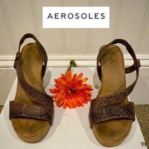 Aerosole Plushbaby Brown Snakeskin Sandal